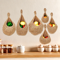 Panier de rangement mural en corde de chanvre tressée à la main, en forme de goutte d'eau, style européen, pour fruits et légumes, ensemble de six pièces