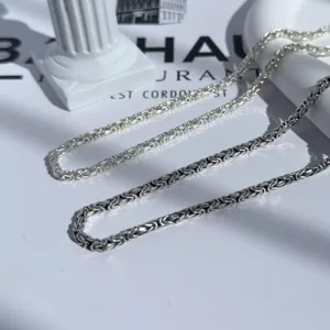 Collana da Uomo in <span class=keywords><strong>Argento</strong></span> Sterling 925 Stile Retrò, Placcata in Rodio <span class=keywords><strong>Nero</strong></span>, Catena Bizantina Rotonda, Regalo per Matrimonio e Feste - Product Image 2