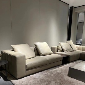 أرضية فاخرة مسطحة على شكل حرف L مقطعية زاوية أنيقة أثاث غرفة معيشة كبير للفنادق جلد طبيعي حضري - Product Image 6