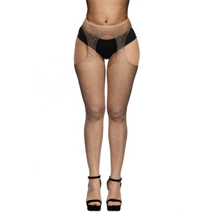 KTS538 Großhandel OEM Farbige Open-Crotch Sexy Overknee-Strümpfe mit Diamantmuster Netzstrümpfe Strass Damen-Strumpfhosen - Product Image 3