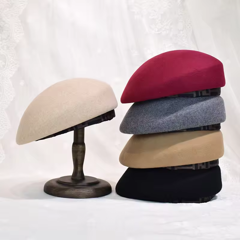 100% Wool Felt Flower Fascinator Beret Hat for Women display picture 1