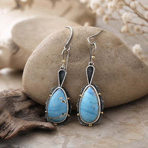 Orecchini Pendenti Vintage in Stile Goccia di Vetro Turchese Blu per Donne - Product Image 3