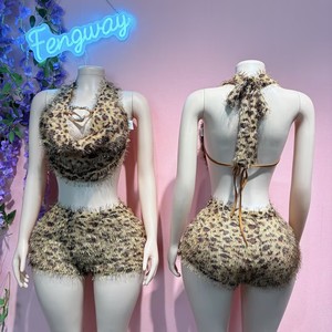 Nouvel ensemble tendance été 2026 pour femme, imprimé léopard, dos nu, col licou, à lacets, 2 pièces - Product Image 2