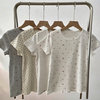 Kaus Kerah O Lengan Pendek Regular Fit Katun 100% Rajutan Cetak Wanita Musim Panas Sweet YISICHEN