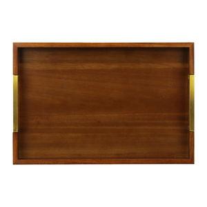 FSC & BSCIアカシア木製サービングトレイ金属ハンドル付きオットマントレイリビングルーム用コーヒーテーブル大型木製装飾トレイ - Product Image 2