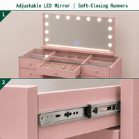 Table de toilette en bois contemporaine avec miroir et éclairage LED, pour chambre à coucher, de luxe, avec rangement, pour usage commercial intérieur, de fabricant