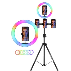 Multifuncional Dimmable 10 Polegada RGB LED Anel de Vídeo Conferência Lâmpada Luz Para Selfie Preenchimento Ringlight Com Tripé Suporte