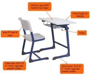 Ensemble de bureau et de chaise de classe moderne avec structure en métal, design personnalisable, garantie de 3 ans - Product Image 2