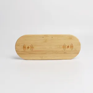 Qi-entrada de carga rápida tipo C, 15W, con puertos USB duales para teléfonos, relojes y otros dispositivos, cargador inalámbrico de madera de bambú y nogal