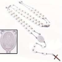 6mm chapelet perles perles croix collier 18k plaqué or chaîne en acier inoxydable chapelet catholique collier