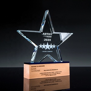 Thiết kế mới rõ ràng K9 tinh thể năm sao Trophy trống Tinh thể thủy tinh giải thưởng với cơ sở bằng gỗ thanh lịch danh hiệu huy chương & mảng - Product Image 2