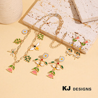 OEM ODM Mode Décorations d'été et de vacances Formes abeille libellule Boucles d'oreilles fleur pour filles Breloques de collier en émail Ensembles de bijoux en émail
