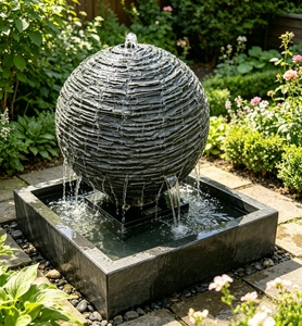 <span class=keywords><strong>Fontaine</strong></span> de jardin Zen en sphères d'<span class=keywords><strong>ardoise</strong></span> superposées, 43,3 pouces (110 cm), pour la décoration extérieure des patios et des jardins - Product Image 2