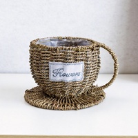 Pot de fleurs en paille tressé à la main, style pastoral, respirant, léger, robuste et durable, pour plantes d'intérieur et de bureau
