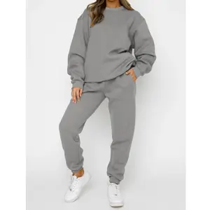Manufacture Sportswear Fashion Solid Color Loose Track Suits Two-Piece Set Pullover and Jogging Pants