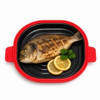 Plat à griller en silicone pour micro-ondes avec couvercle en verre trempé pour steak, bacon et légumes