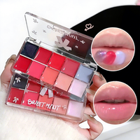 Palet Lip Gloss SWEETMINT 10 Warna dengan Aksen Pita, Melembapkan, Mengkilap, Tahan Lama, Tidak Lengket, Multifungsi