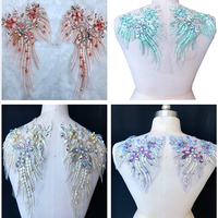 Patchs de garniture en strass avec des appliques en dentelle, pour bricolage, encolure, corsage, fleurs brodées 3D, tenue de bal, pour mariage