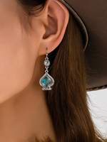 26 Western Till Retro Vintage Turquoise Texas Cowboy Long Horn Bull Head Spade Pendant Dangle Earrings for Women Fashion Jewelry