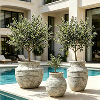 Jardinière ronde en ciment de style européen, vintage, sculptée à la main, grande taille, pour l'intérieur/l'extérieur, pots à fleurs pour le jardin, élément décoratif pour la maison