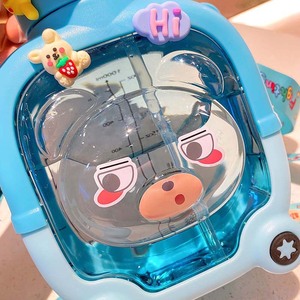 Grande capacità dell'orso magico doppia bevanda bottiglia di acqua di plastica con paglia portatile Cross-Body per bambini tazza di insalata per bere direttamente - Product Image 4