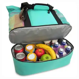 Leicht extra groß sommer netz strand tote-tasche mit eingebautem beleidigt Picknick-Cooler für reisen im freien