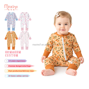 Pyjama bébé en bambou, barboteuse bébé avec fermeture éclair bidirectionnelle, combinaison de nuit rose imprimée pour bébé fille, grenouillère nouveau-né à manches longues <span class=keywords><strong>sans</strong></span> pieds - Product Image 2