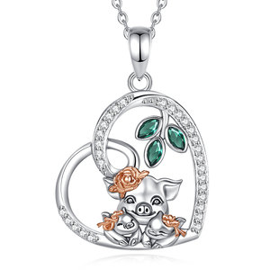 Merryshine all'ingrosso 925 in argento Sterling cuore carino animale gioielli donne 3 maiale madre e piccolo maiale collana di fascino per le donne - Product Image 1
