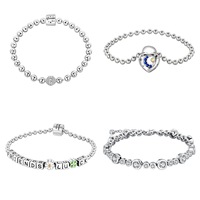 Vente en gros usine DIY Populaire Bracelet à breloques en argent sterling 925 motif fleur et cœur, avec fermoirs Pan