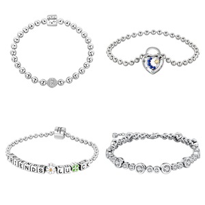 ขายส่งจากโรงงาน <span class=keywords><strong>สร้อย</strong></span><span class=keywords><strong>ข้อ</strong></span><span class=keywords><strong>มือ</strong></span>เงินแท้ 925 ดีไซน์ดอกไม้และหัวใจ พร้อมตัวล็อกแบบ Pan Clasps - Product Image 1