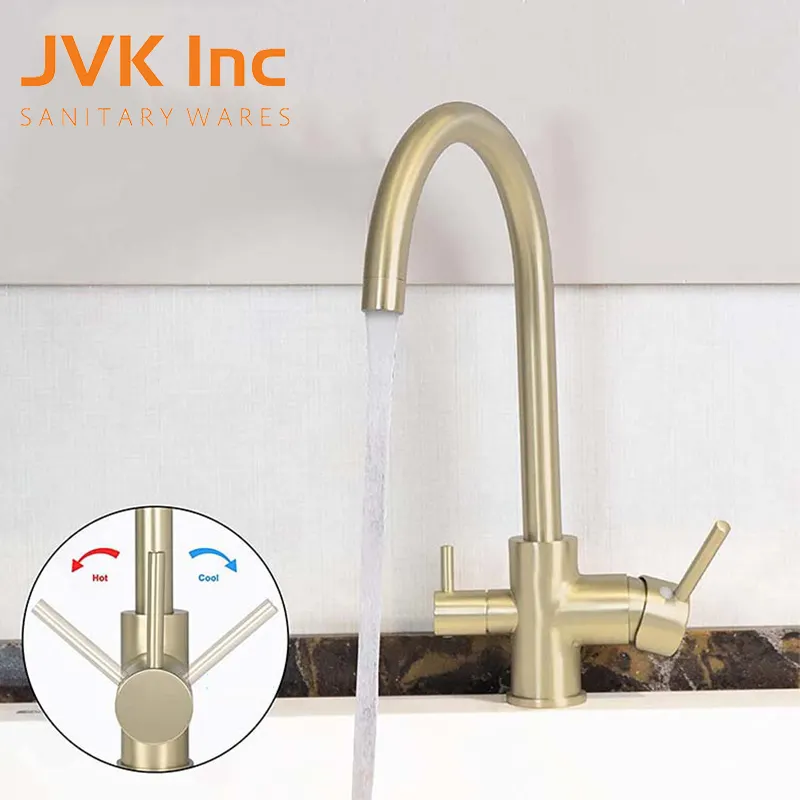 3 Inlet Hose Drinkable FIlter Water 2 Handle Hot Cold Water Mixer Antique Kitchen Sink Faucet Taps Gold