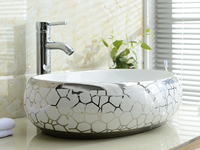 Lavabo en céramique plaqué or luxueux KD-03GBF pour salle de bain, articles sanitaires de Chaozhou, design argenté, lavabo en forme d'œuf