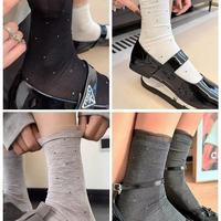 Chaussettes en dentelle tricotées d'été ultra-fines et légères, motif à pois, respirantes, mi-mollet, polyvalentes pour femme