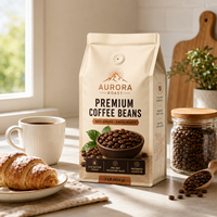 Sachet d'emballage pour grains de café à fond plat, personnalisé, imprimé, de qualité alimentaire, haute barrière, avec valve de dégazage unidirectionnelle et finition mate