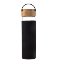 Bouteille d'eau en verre borosilicate de 550 ml avec couvercle en bambou, manchon en silicone et bouchon à vis – Écologique et résistante à l'eau bouillante, idéale pour les voyages