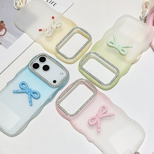 Nuovo Design Wave Diamond Gradient Skin Feel 3D Bowknot custodia per iPhone 17 Pro 16 bordo ondulato Bcak Cover con cordino - Product Image 4