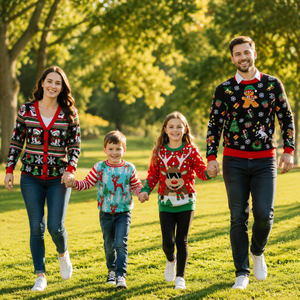 Matching Family <strong>Christmas</strong> Sweater 100% Cotton Jacquard Knit Holiday Pullover Custom Logo Ugly Xmas Wholesale Factory OEM ODM Set - Product Image 2