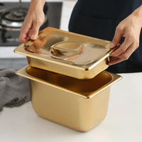 Goldene Edelstahl-Gastronormbehälter Stapelbare Buffet-Lebensmittelaufbewahrung GN-Behälter mit Deckel für Catering, Hotel und Restaurant
