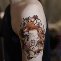 Autocollant imperméable à l'eau orange imprimé à la main renard laisse fleur tatouages temporaires coloré couleur bras jambe encrage