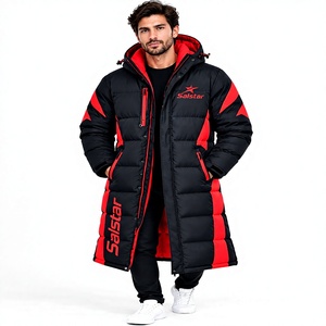 Parka Larga con Capucha para Hombre, Negra y Roja, Impermeable, Forrada de Felpa, con Cierre, Chaqueta de Invierno, Logotipos de Marca Personalizados, Suministro de Fábrica - Product Image 1