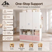 Armoire en bois pour enfants, trois portes, armoire de rangement, rose et blanc, meubles de chambre d'enfant, meubles de maison