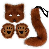 Porte-clés queue de renard en fourrure pelucheuse Ecoparty Gants pattes de chat et masque de loup Therian Set pour Halloween Cosplay Costume Accessoires Sets
