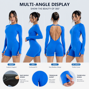 Cnshell <span class=keywords><strong>Mono</strong></span> <span class=keywords><strong>Deportivo</strong></span> de Compresión de <span class=keywords><strong>Manga</strong></span> <span class=keywords><strong>Larga</strong></span> con Cuello Halter, Espalda Descubierta, Corte en V en la Cadera, Elástico y Sin Costuras para Gimnasio - Product Image 3