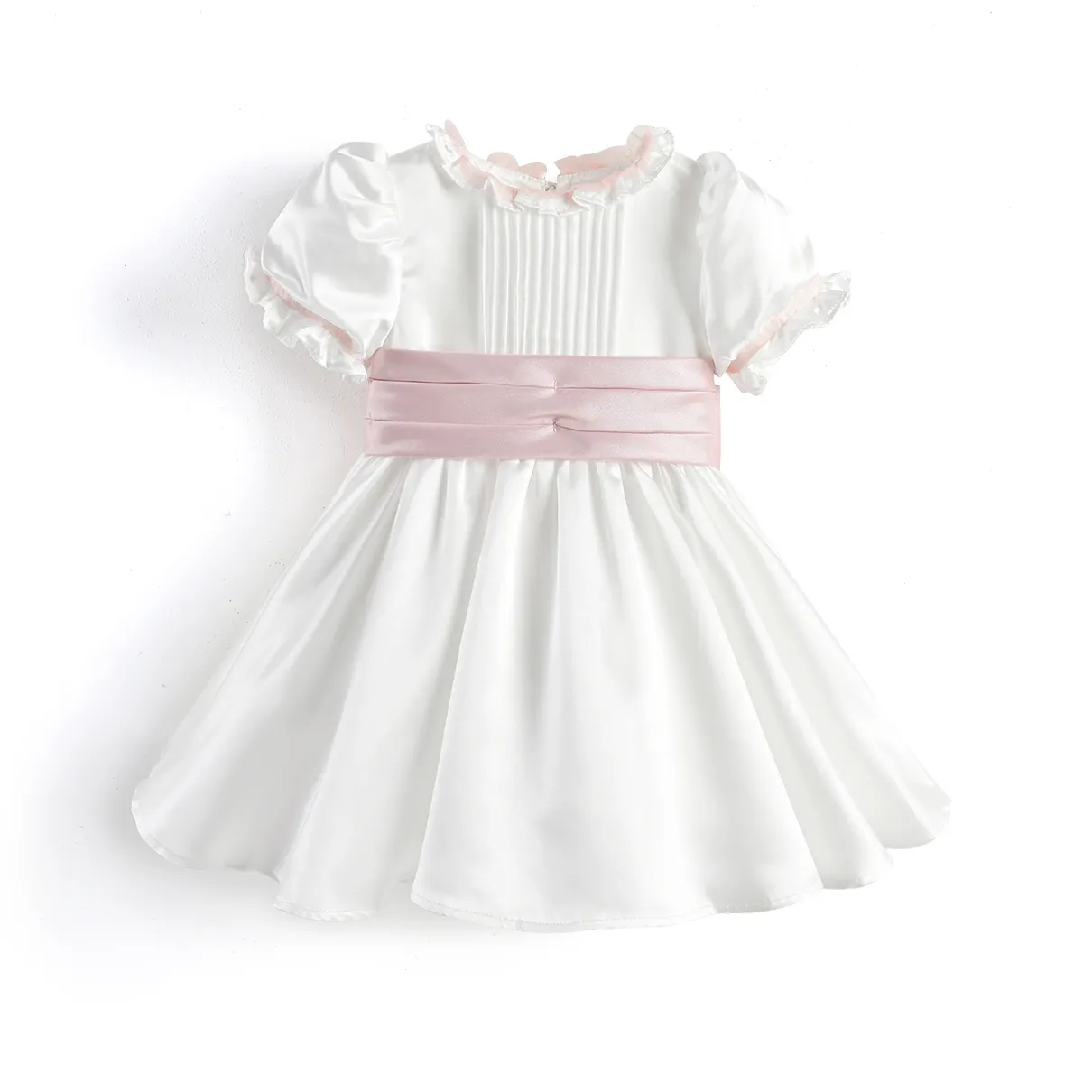 Meisjes Spaans Wit Satijnen Jurk Baby Verjaardag Wedding Party Baljurken Bloem Meisjes Jurken Prinses Boutique Kleding