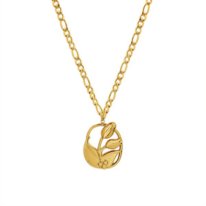 Collier pendentif fleur de tulipe en acier inoxydable plaqué or 18K PVD |   Chaîne à maillons unisexe, bijoux en gros - Product Image 5