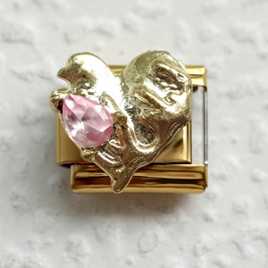 Abalorio Colgante Modular Delicado de Acero Inoxidable de 9mm con Flor Esmaltada, Corazón de Cristal CZ y Eslabones Italianos para Fabricación de Pulseras - Product Image 5