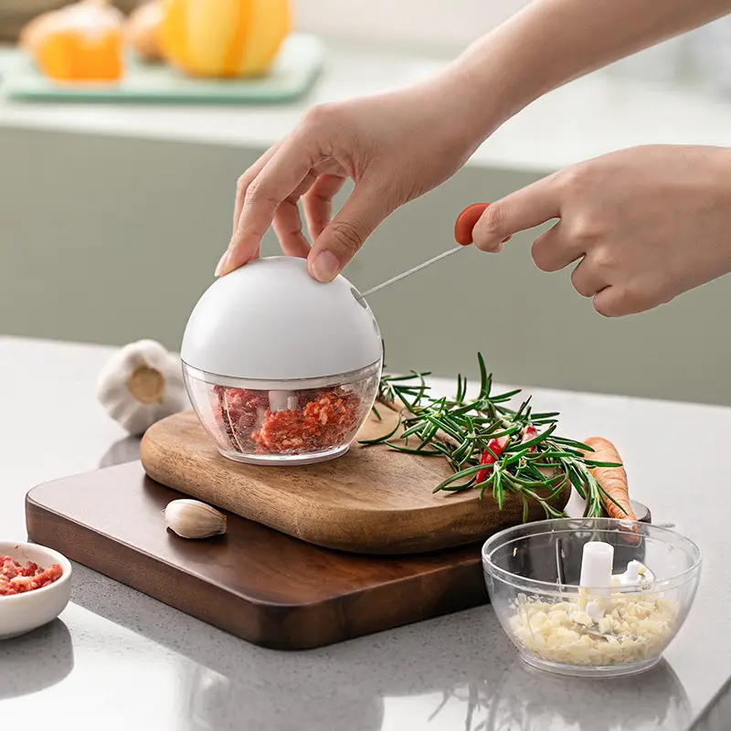 Pemotong makanan & sayuran portabel, pemotong bawang putih genggam multifungsi tarik tangan 2023