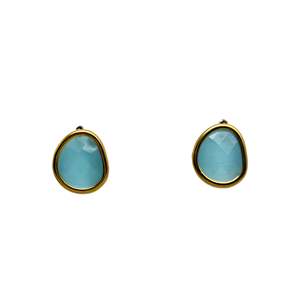 Fashion <b>Stud</b> <b>Earrings</b> 316L Stainless Steel PVD Gold Plating Sustainable Resistant <b>Blue</b> Stone Inlay - Product Image 1