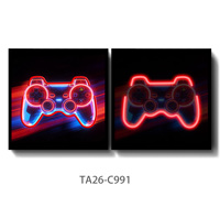 Tableau mural LED lumineux pour gamer, toile néon encadrée, double panneau, portrait de manette de jeu, décoration pour salle de jeux à domicile
