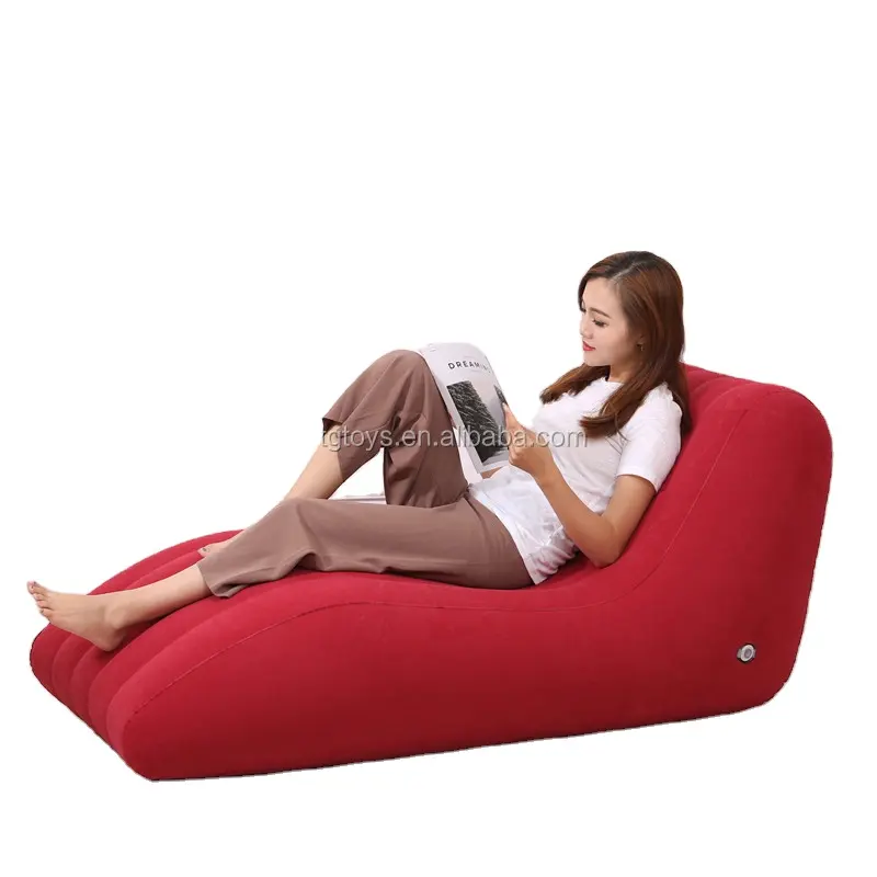 OEM S-shaped Flocking PVC inflatable Loungers Inflatable Lazy Sofa Living Room Inflatable Bean Bag Chair flocked air sofa